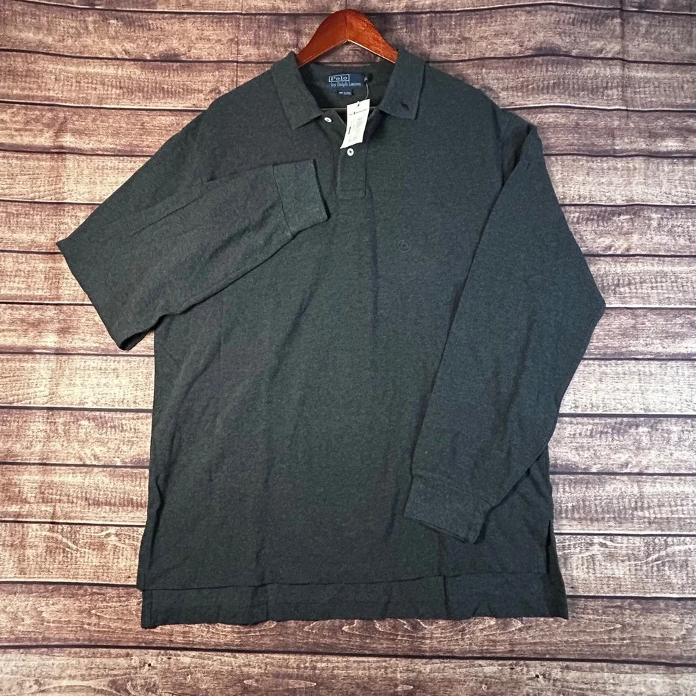 VTG Polo Ralph Lauren Mens XL Long Sleeve Polo Gray Cotton Pique Pony Collar NWT